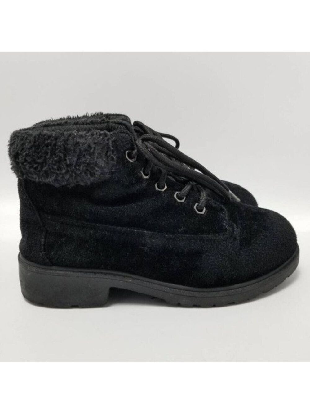Bobbie Brooks Girls Ankle Furry Bootie Black Faux Fur Lined Lace Up Round Toe 1